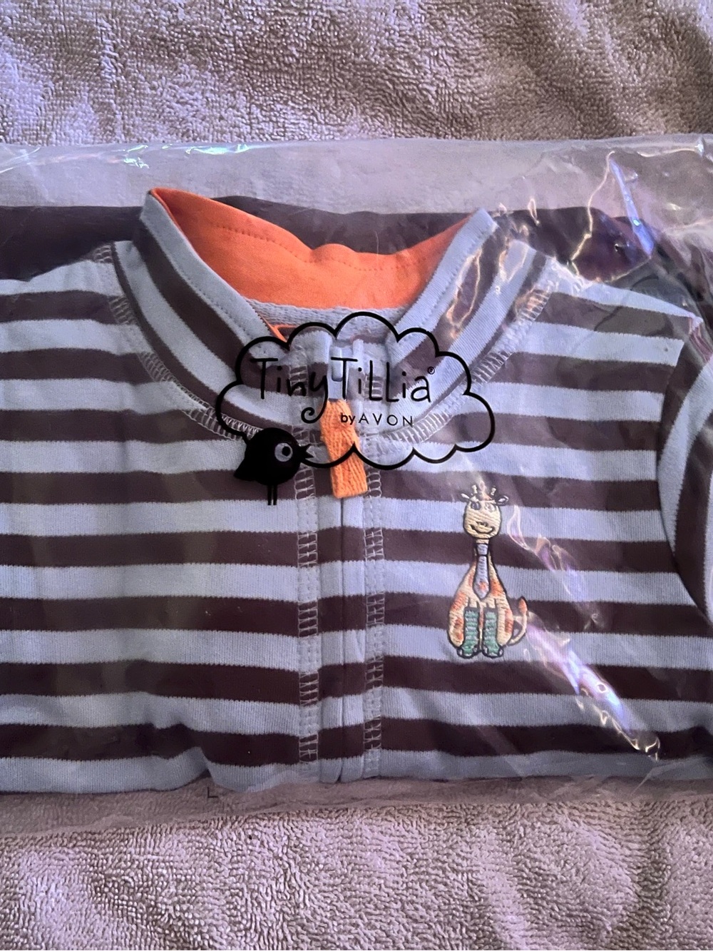 Avon Tiny Tillia by Avon Striped Baby Playsuit - Brown & Blue with Orange Trim
